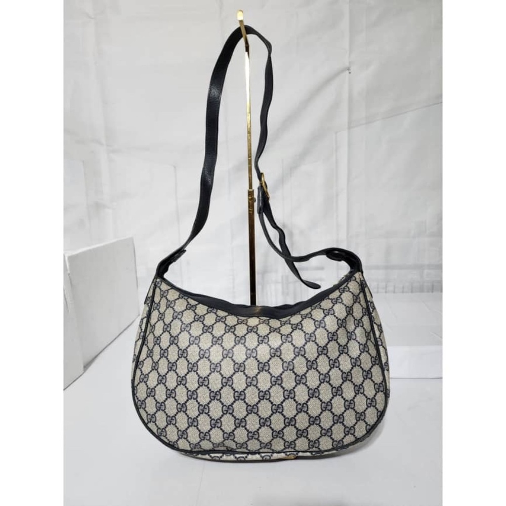 Authentic GUCCI Vintage GG Supreme Canvas Shoulder/Crossbody Bag Beige/Black - Picture 4 of 13